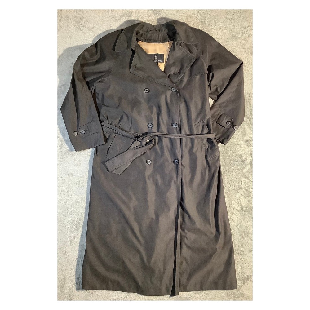 Vintage London Fog Women's 14 Petite Black Trench Coat‎ Double Breasted